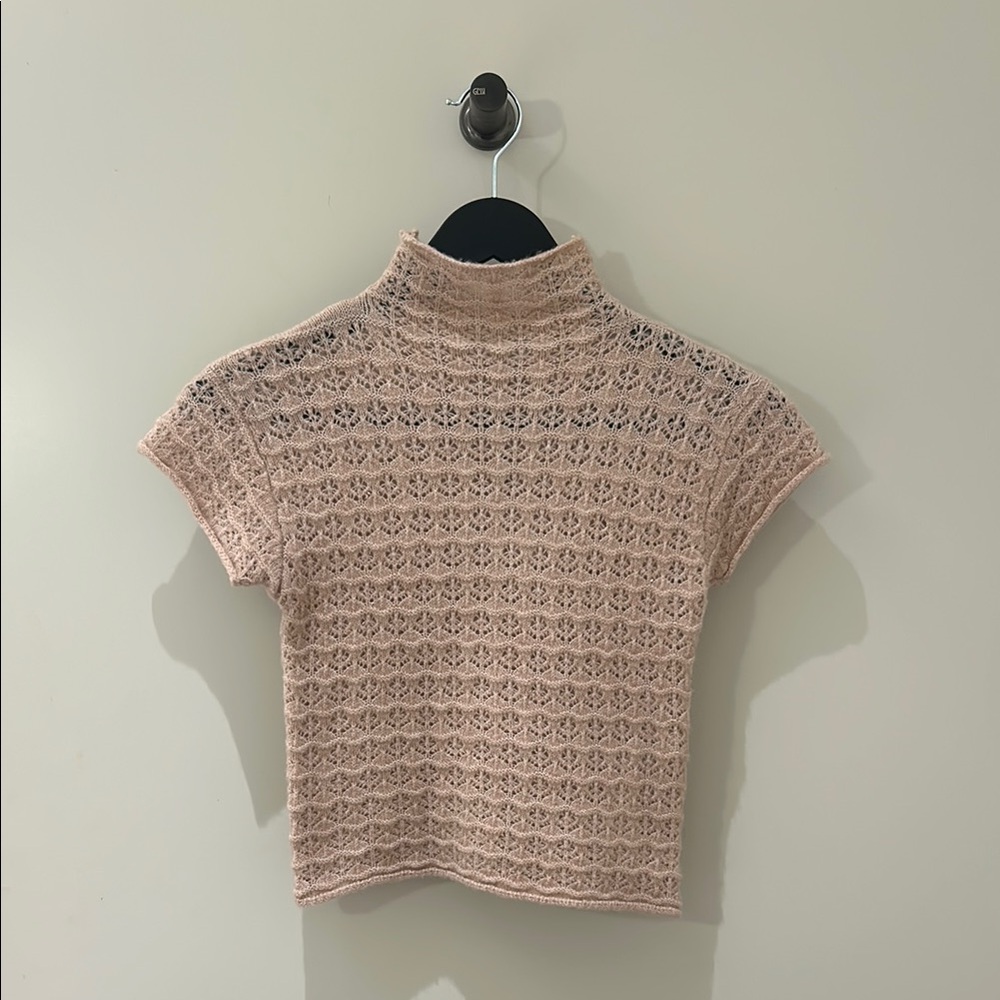 ZARA Pink Crocheted Short Sleeve Top